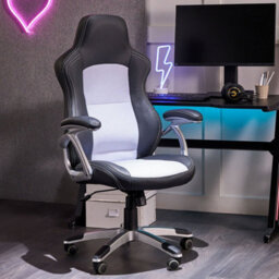 Wyld And Coco Novaoffice Ergonomic Mesh Office Chair Grey Faux Leather Adjustable Height Tilt Lumbar Support - thumbnail 2