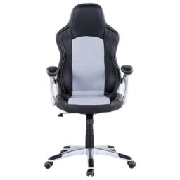 Wyld And Coco Novaoffice Ergonomic Mesh Office Chair Grey Faux Leather Adjustable Height Tilt Lumbar Support - thumbnail 1