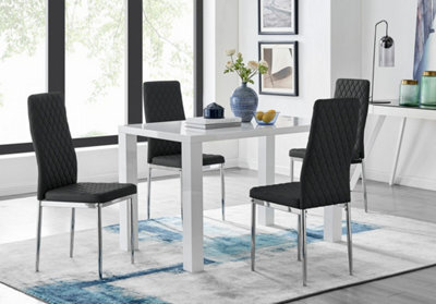 Furniturebox Pivero White High Gloss Dining Table And 4 Black Milan Chairs Set - image 1