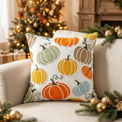 Amorly 45X45Cm Autumn Pumpkin Cushion Cover, Fall Harvest Decorative Throw Pillow Case, Colourful Pumpkin Pillow Cover For Sofa Bedroom - image 1