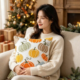 Amorly 45X45Cm Autumn Pumpkin Cushion Cover, Fall Harvest Decorative Throw Pillow Case, Colourful Pumpkin Pillow Cover For Sofa Bedroom - thumbnail 4