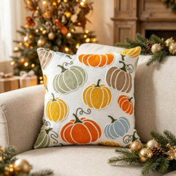 Amorly 45X45Cm Autumn Pumpkin Cushion Cover, Fall Harvest Decorative Throw Pillow Case, Colourful Pumpkin Pillow Cover For Sofa Bedroom - thumbnail 1