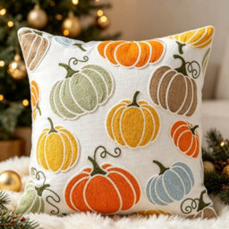 Amorly 45X45Cm Autumn Pumpkin Cushion Cover, Fall Harvest Decorative Throw Pillow Case, Colourful Pumpkin Pillow Cover For Sofa Bedroom - thumbnail 7