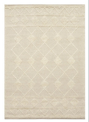 Furniturebox Uk Maeve Cream Diamond Pattern Wool Rug 120X170Cm - image 1