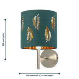 First Choice Lighting Set Of 2 Brea - Antique Brass Wall Lights With Dark Green Fern Shades - thumbnail 6