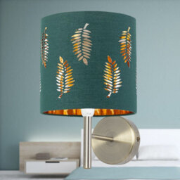 First Choice Lighting Set Of 2 Brea - Antique Brass Wall Lights With Dark Green Fern Shades - thumbnail 5