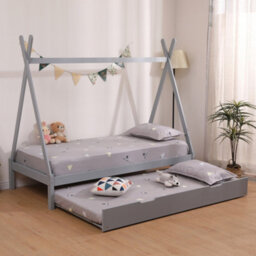 SlumberWorx Harry Kids Childrens Wooden Teepee Tent Single Bed Frame With Guest Trundle (Grey) - thumbnail 1