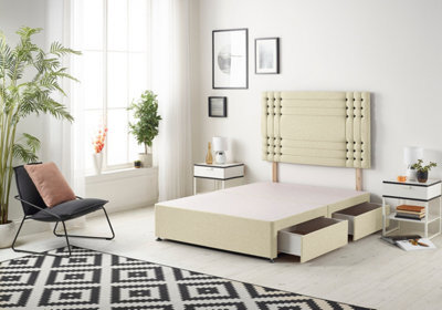 Somnior Beds Somnior Flexby Linen Beige Divan Bed Base With 2 Drawers And Headboard - Small Single - image 1