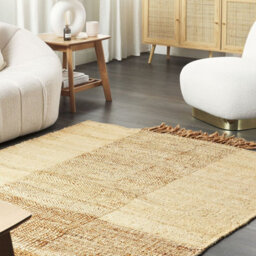 Wyld And Coco Handwoven Beige Jute Rug 140 X 200 Cm With Cotton Tassels, Flat-Woven Geometric Design - thumbnail 2