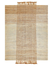 Wyld And Coco Handwoven Beige Jute Rug 140 X 200 Cm With Cotton Tassels, Flat-Woven Geometric Design - thumbnail 1