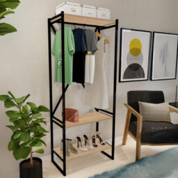Urbn-Living Urbnliving 160Cm Height 3 Tier Sapphire Oak Wooden Coat Rack And Shoe Storage Stand With Metal Frame - thumbnail 3