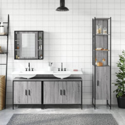 Berkfield 4 Piece Bathroom Cabinet Set Grey Sonoma Engineered Wood - thumbnail 3