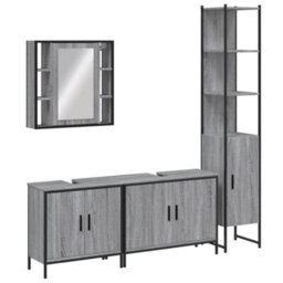 Berkfield 4 Piece Bathroom Cabinet Set Grey Sonoma Engineered Wood - thumbnail 2