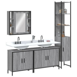 Berkfield 4 Piece Bathroom Cabinet Set Grey Sonoma Engineered Wood - thumbnail 1