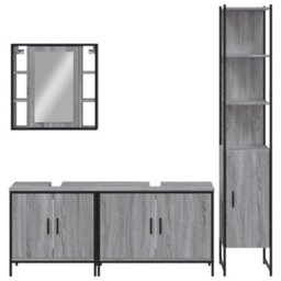 Berkfield 4 Piece Bathroom Cabinet Set Grey Sonoma Engineered Wood - thumbnail 6