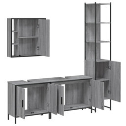 Berkfield 4 Piece Bathroom Cabinet Set Grey Sonoma Engineered Wood - thumbnail 5