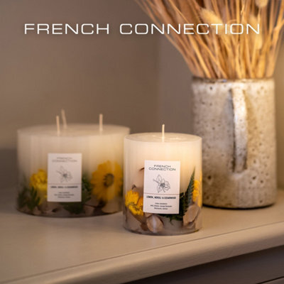 French Connection Lemon, Neroli & Cedarwood Real Dried Botanicals Infused Scented Pillar Candle, Vegetable Wax Blend Long-Lasting - image 1