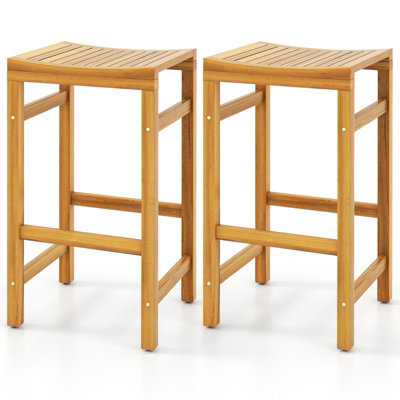 Costway Outdoor 76Cm Height Bar Chair 2Pcs Patio Acacia Wood Bar Stool Set - image 1