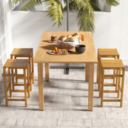 Costway Outdoor 76Cm Height Bar Chair 2Pcs Patio Acacia Wood Bar Stool Set - thumbnail 3