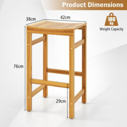 Costway Outdoor 76Cm Height Bar Chair 2Pcs Patio Acacia Wood Bar Stool Set - thumbnail 2