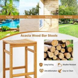 Costway Outdoor 76Cm Height Bar Chair 2Pcs Patio Acacia Wood Bar Stool Set - thumbnail 7
