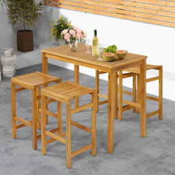 Costway Outdoor 76Cm Height Bar Chair 2Pcs Patio Acacia Wood Bar Stool Set - thumbnail 4