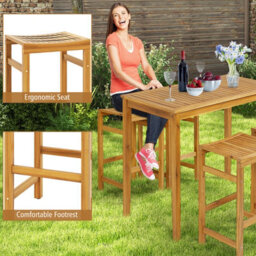 Costway Outdoor 76Cm Height Bar Chair 2Pcs Patio Acacia Wood Bar Stool Set - thumbnail 6