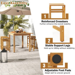 Costway Outdoor 76Cm Height Bar Chair 2Pcs Patio Acacia Wood Bar Stool Set - thumbnail 5