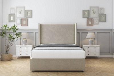 "Sloomy Devonshire Cream Plush Divan Bed With Mattress No Drawers With 54"" Wingback Headboard 2'6 Small Single" - image 1