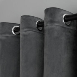 "OHS Thermal Matte Velvet Eyelet Curtains 2 Pair Of Ready Made, Charcoal - 66"" X 54""" - thumbnail 4