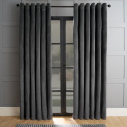 "OHS Thermal Matte Velvet Eyelet Curtains 2 Pair Of Ready Made, Charcoal - 66"" X 54""" - thumbnail 1
