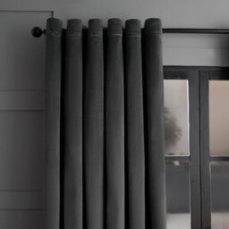 "OHS Thermal Matte Velvet Eyelet Curtains 2 Pair Of Ready Made, Charcoal - 66"" X 54""" - thumbnail 2