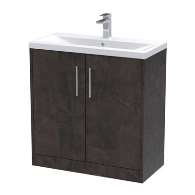 Hudson Reed Juno Floor Standing 2 Soft Close Door Vanity Unit With Mid-Edge 1 Tap Hole Basin In Metallic Slate Finish, 800mm - image 1