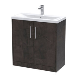 Hudson Reed Juno Floor Standing 2 Soft Close Door Vanity Unit With Mid-Edge 1 Tap Hole Basin In Metallic Slate Finish, 800mm - thumbnail 5