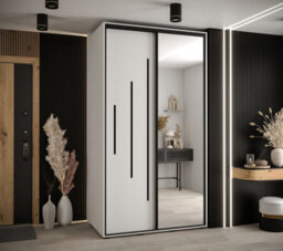 Arte Pristine White Mirrored Cannes Xiii Sliding Wardrobe H2050mm W1400mm D600mm With Custom Black Steel Handles And Decorative Strips - thumbnail 2