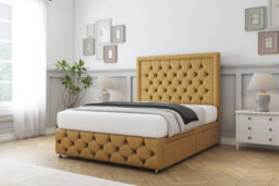 "Sloomy Vienna Mustard Plush Divan Bed 2 Drawers Right Side-54"" Floor Standing Headboard & 12"" Footboard 5' King" - thumbnail 3