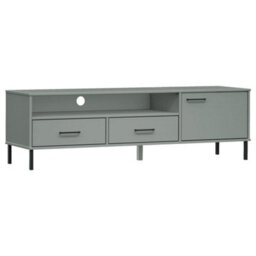 Walplus Tv Cabinet With Metal Legs Grey Solid Wood Pine Oslo - thumbnail 2