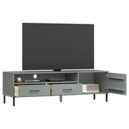 Walplus Tv Cabinet With Metal Legs Grey Solid Wood Pine Oslo - thumbnail 3
