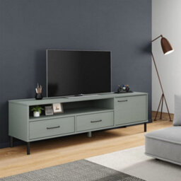 Walplus Tv Cabinet With Metal Legs Grey Solid Wood Pine Oslo