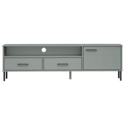 Walplus Tv Cabinet With Metal Legs Grey Solid Wood Pine Oslo - thumbnail 4