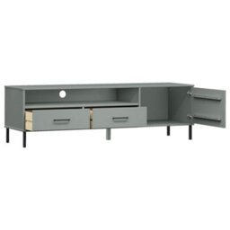 Walplus Tv Cabinet With Metal Legs Grey Solid Wood Pine Oslo - thumbnail 5