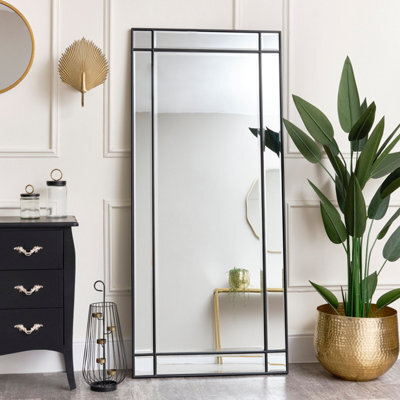 Melody Maison Large Black Framed Wall / Leaner Mirror With Bevelled Glass 80Cm X 180Cm - image 1