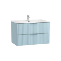 Royal Bathrooms Evora 800mm Powder Blue Fluted Wall Hung Bathroom Vanity Unit 2 Drawer Cabinet Storage With Ceramic Basin Sink - 1 Tap Hole - thumbnail 5