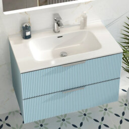 Royal Bathrooms Evora 800mm Powder Blue Fluted Wall Hung Bathroom Vanity Unit 2 Drawer Cabinet Storage With Ceramic Basin Sink - 1 Tap Hole - thumbnail 4
