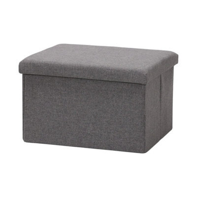 Folding Linen Storage Box Ottoman Seat Footstool Grey - image 1