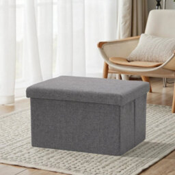 Folding Linen Storage Box Ottoman Seat Footstool Grey - thumbnail 5