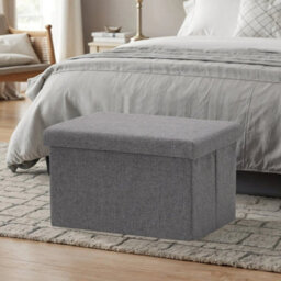 Folding Linen Storage Box Ottoman Seat Footstool Grey - thumbnail 6