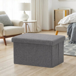 Folding Linen Storage Box Ottoman Seat Footstool Grey - thumbnail 4