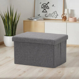 Folding Linen Storage Box Ottoman Seat Footstool Grey - thumbnail 3