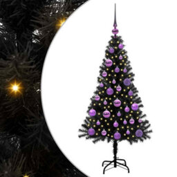 Vidaxl Christmas Tree With 150 Leds With Stand Black 120 Cm Pvc - thumbnail 2